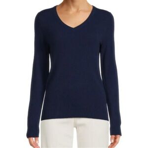 SAKS FIFTH AVENUE Navy Blue V-Neck Cashmere Sweater Medium